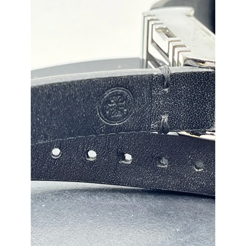 Tory Burch Fitbit Flex Holder Wrap Black Leather Silver Bracelet Double Wrap